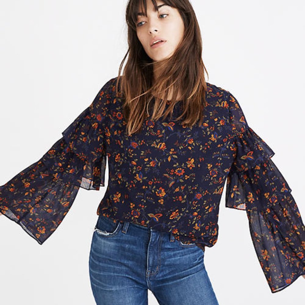 Madewell Ruffle-Sleeve, boho crop top, no size tag